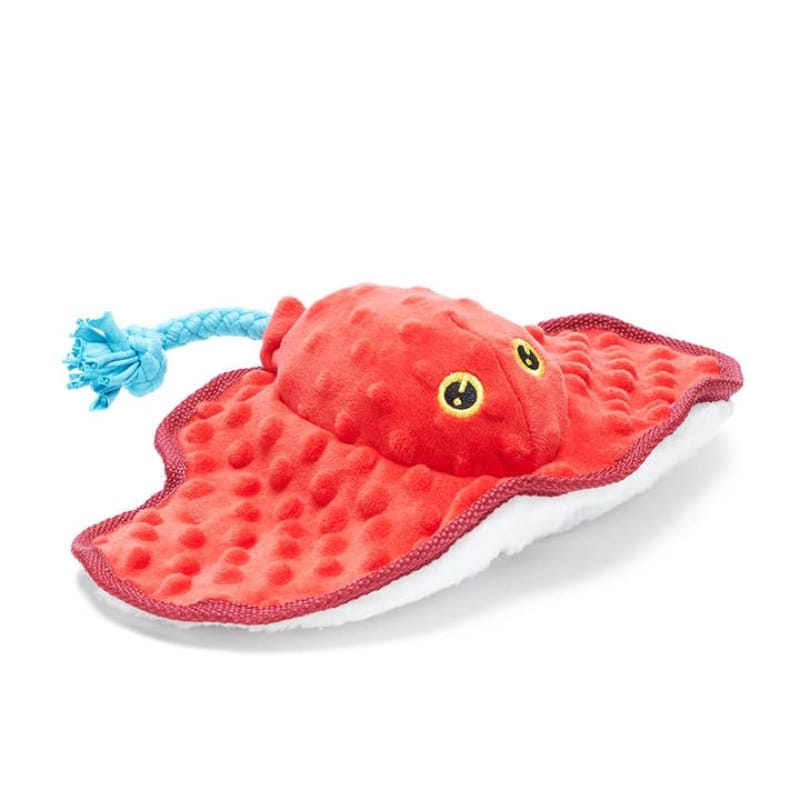 BARK dog toys Sting Crosby the Ray Red Plush Squeaky Rope Dog Toy