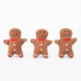 Christmas Gingerbread Men Plush Squeaky Holiday Dog Toy Set - 3 Pk