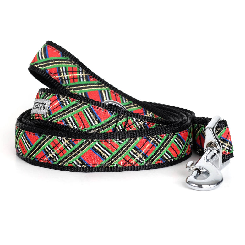 Holiday Red Lurex Plaid Dog Leash - Large