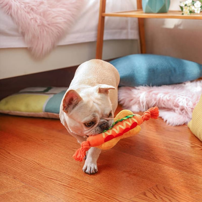 Hugsmart Products Inc Food Party Hot Dog Plush Rope Dog Toy