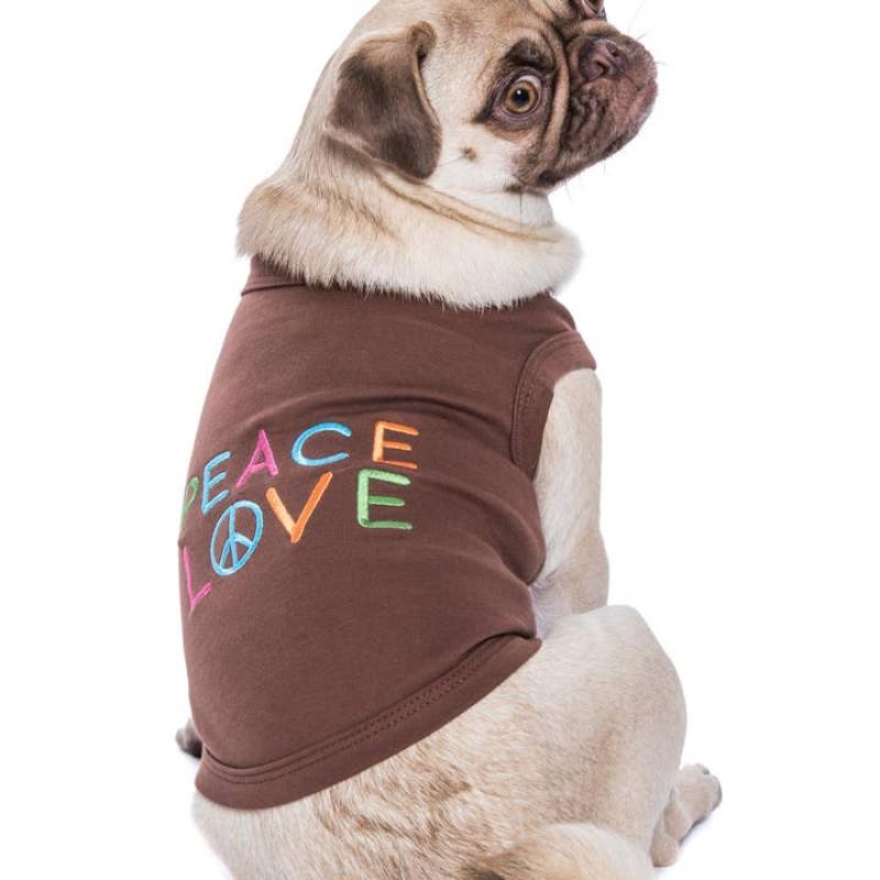 Parisian Pet® Tee's Peace Love Milky Brown Embroidered Dog T Shirt