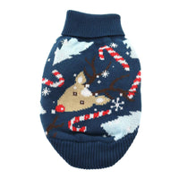Christmas Ugly Reindeer Combed Cotton Holiday Navy Blue Dog Sweater