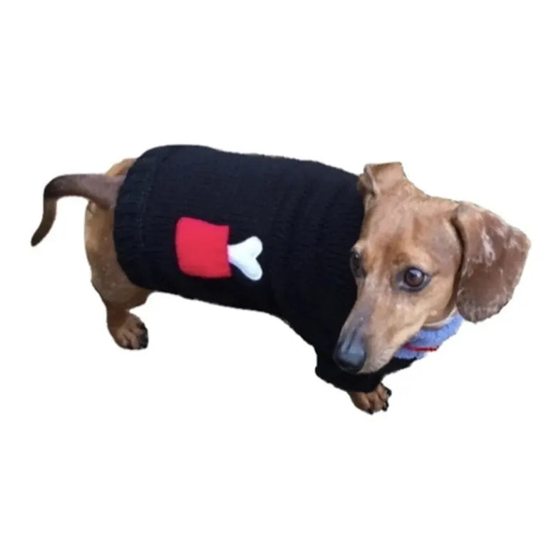 Dallas Dogs, Ltd. Sweaters Bone on Board Black with Red Bone Pocket Turtleneck Pet Sweater