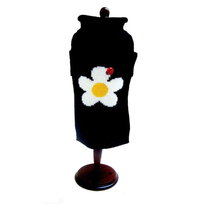 Dallas Dogs, Ltd Sweaters 6" Daisy White Flower and Lady Bug Black Turtleneck Dog Sweater