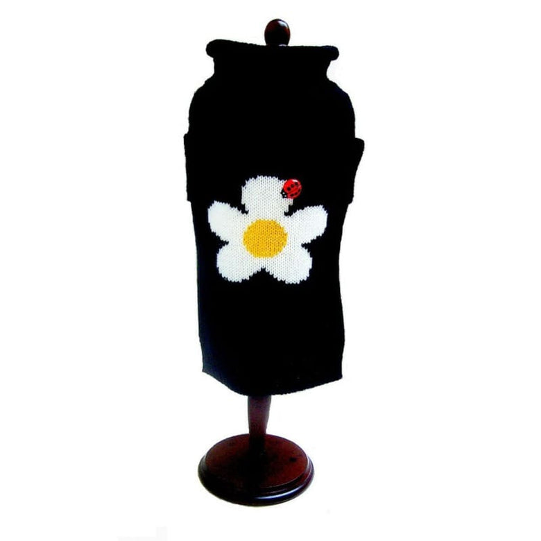 Dallas Dogs, Ltd Sweaters 6" Daisy White Flower and Lady Bug Black Turtleneck Dog Sweater