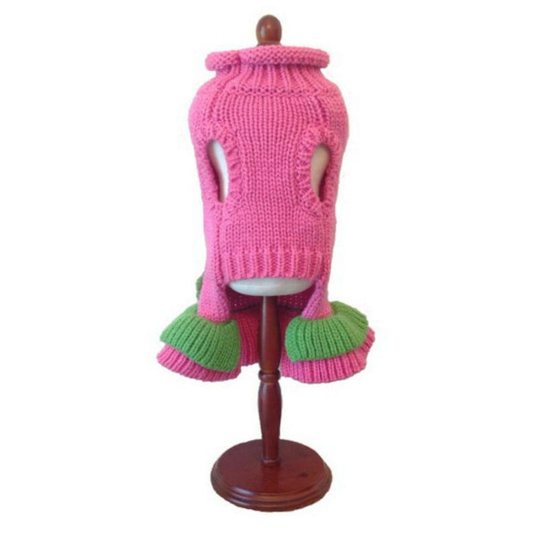 Dallas Dogs, Ltd Sweaters Girlie Girl Pink and Green Flowers Cozy Dog Sweater Dress