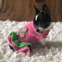 Dallas Dogs, Ltd Sweaters Girlie Girl Pink and Green Flowers Cozy Dog Sweater Dress