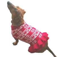 Dallas Dogs, Ltd Sweaters Hearts & Snowflakes with Ruffle Bottom Red Dog Sweater Dress