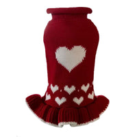 Dallas Dogs, Ltd Sweaters 6" White Hearts with Ruffle Bottom Turtleneck Red Dog Sweater Dress