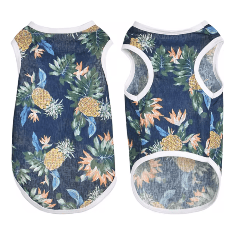 AE - PETCIRCLE dog apparel LG Light Hawaiian Pineapple Dark Blue Dog Tee - *Only Available in Size LG
