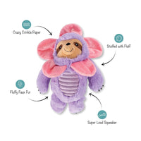 Petshop by Fringe Studio dog toys "I'll Grow On You" Pink Flower Purple Sloth Plush Dog Toy