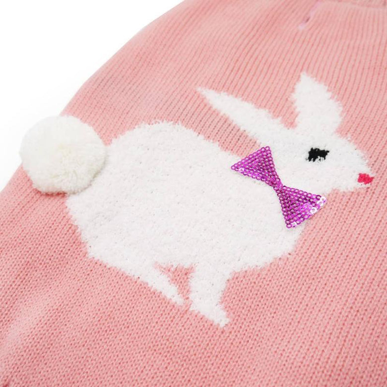 Dogo Pet SWEATERS Easter Bunny with Puffy Tail & Sequin Bow Spring Pink Dog Sweater