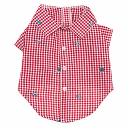 The Worthy Dog CollardShirts Red Gingham Shark Chomp Collared Dog Shirt