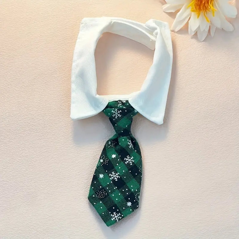 TMU - GLOBAL ONE SOLUTION LTD COLLARS S / Green Plaid Winter Snowflake Dog Tie Collar - 2 Colors