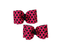Barker's Bowtique Hair Bows Black Polka Dots on Hot Pink Canine Hair French Clips - 2 Hair bows per card