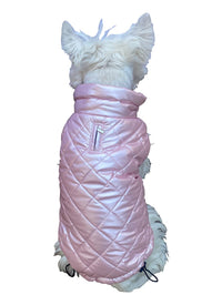 The Dog Squad Dog Coat Coco Puffer Diamond Quilted Coat, Pearl PInk