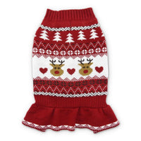 Reindeer Fair Isle Christmas Holiday Red Dog Sweater Dress - Size 2XL