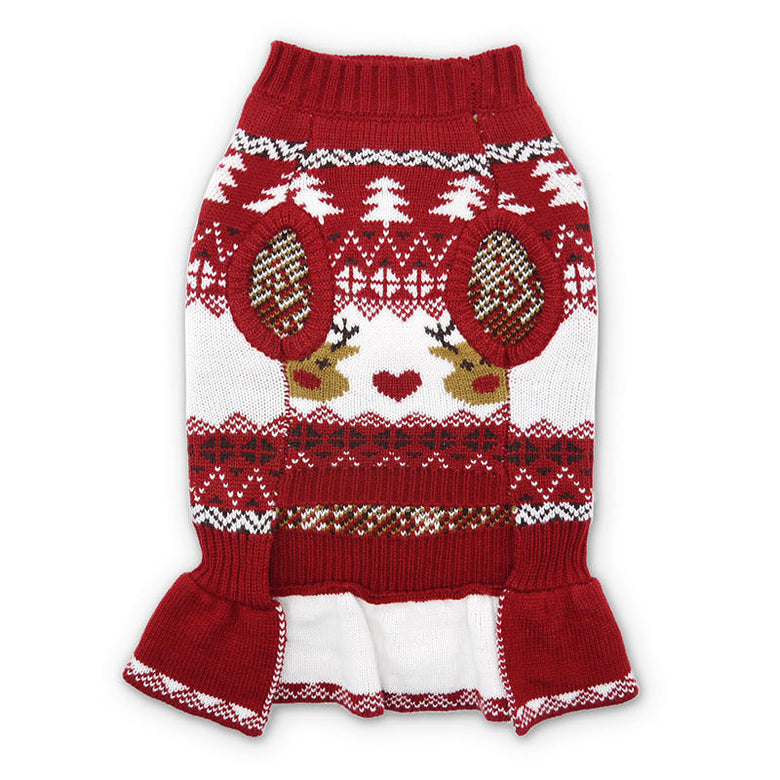 Reindeer Fair Isle Christmas Holiday Red Dog Sweater Dress - Size 2XL