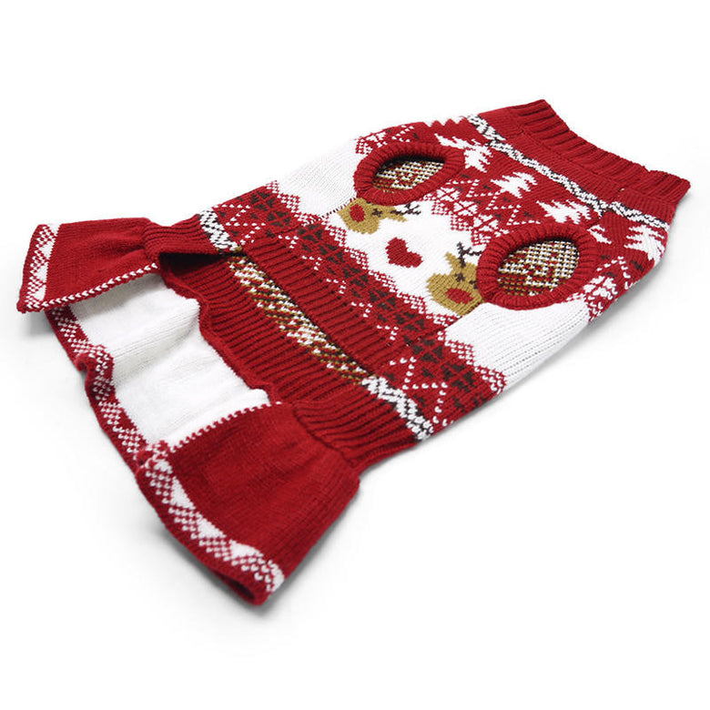 Reindeer Fair Isle Christmas Holiday Red Dog Sweater Dress - Size 2XL