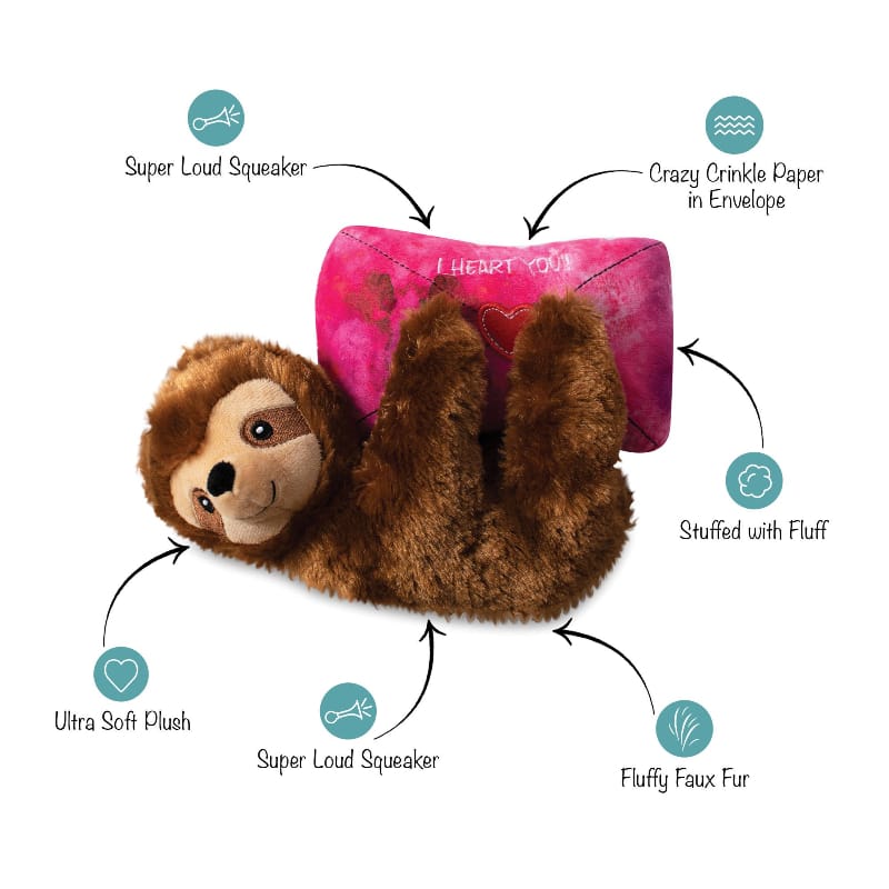 Petshop by Fringe Studio dog toys I Heart You! You've Got Sloth Plush Squeak Dog Toy