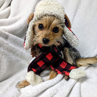 Buffalo Red Check Antler Holiday Warm Pet Hat with Snugfit