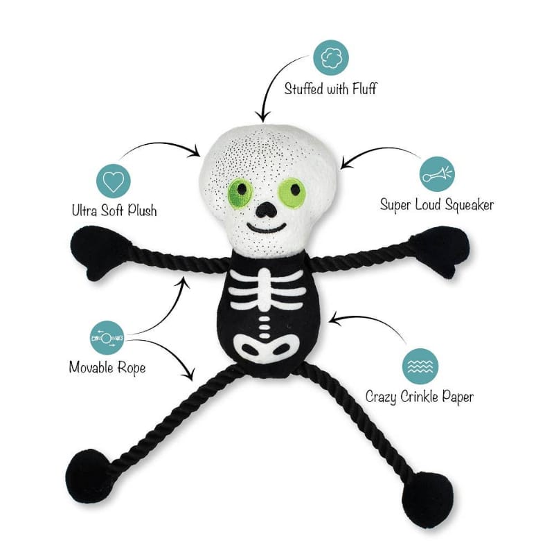 PetShop by Fringe Studio dog toys Halloween Got A Bone To Pick Skeleton Rope Tug Plush Squeak Dog Toy