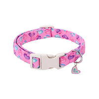 TM - PETS IN FAIRYLAND Collars XS Cartoon Hearts Pattern with Charm Pink Dog Collar