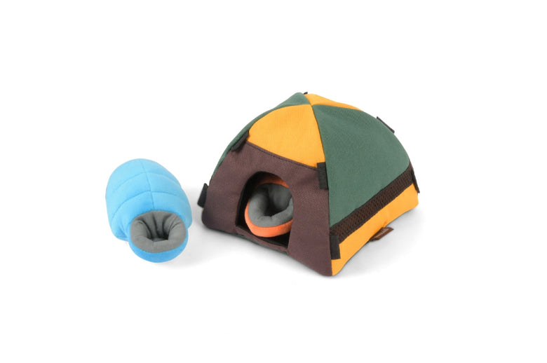 Camp Corbin Trailblazing Tent Interactive Burrow Plush Squeaky Dog Toy Set - 3 Pc