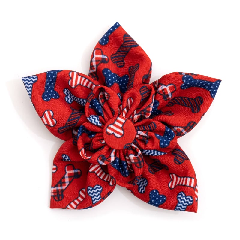 The Worthy Dog Bow Ties SM Preppy Bones Red White & Blue Flower Pet Collar Attachment - 2 Sizes