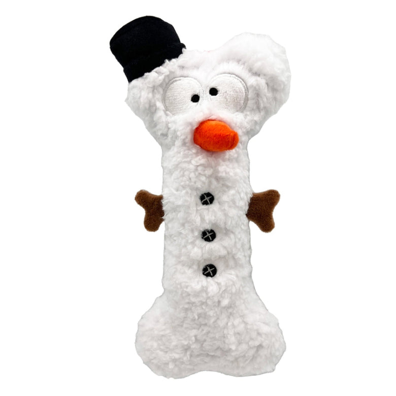 Snowman Bone Winter Christmas Holiday Plush Squeaky Dog Toy