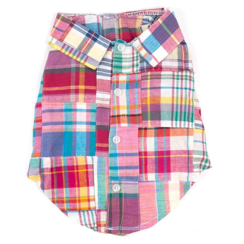 The Worthy Dog CollardShirts XL Pink Bright Multi Patch Madras Collared Dog Shirt - XL only available
