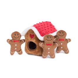 Holiday Christmas Burrow Gingerbread House Interactive Dog Toy Set - 4 Pc