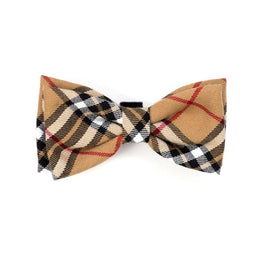 The Worthy Dog Bow Tie SM Tan Plaid Pet Bow Tie - 2 Sizes