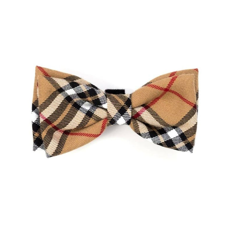 The Worthy Dog Bow Tie SM Tan Plaid Pet Bow Tie - 2 Sizes