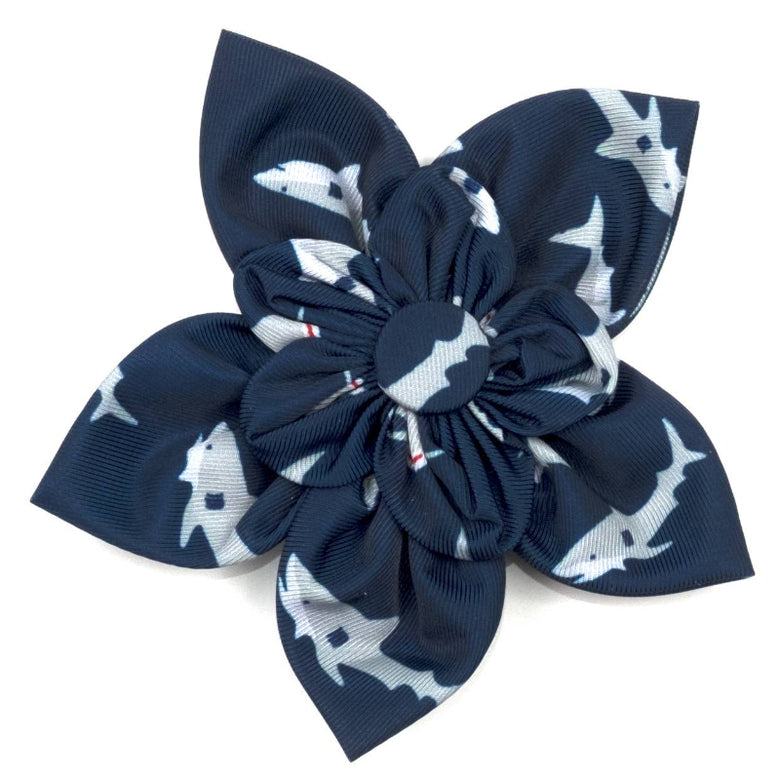 Jaws Sharks Navy Flower Pet Collar Attachment - 2 Sizes