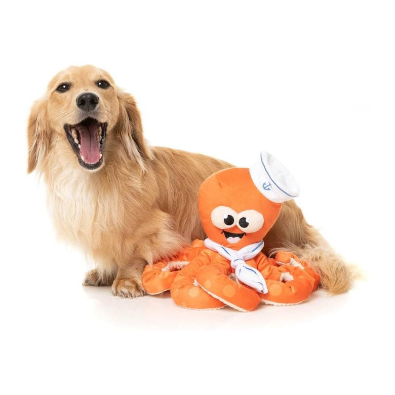 FuzzYard dog toys Sailor Squiggles Orange Octopus Plush Squeak Dog Toy