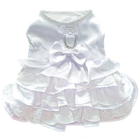 White Satin Pet Wedding Dress with Headpiece, Leash & D-Ring