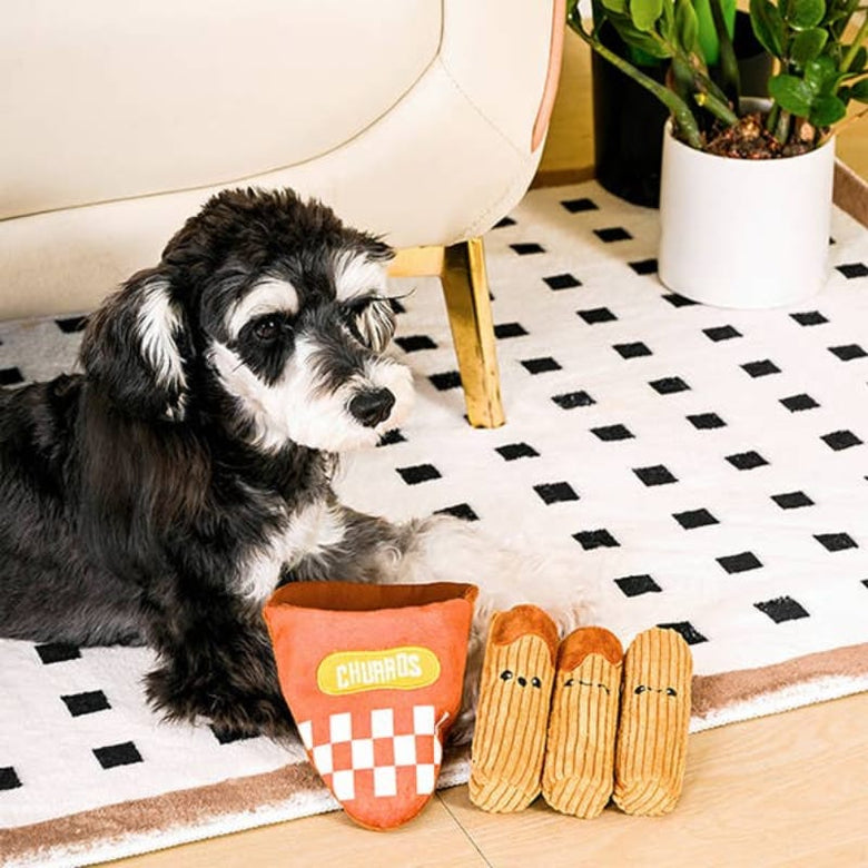 Hugsmart Products Inc dog toys Food Party Churros Interactive Plush Dog Toy Set - 4 Pc