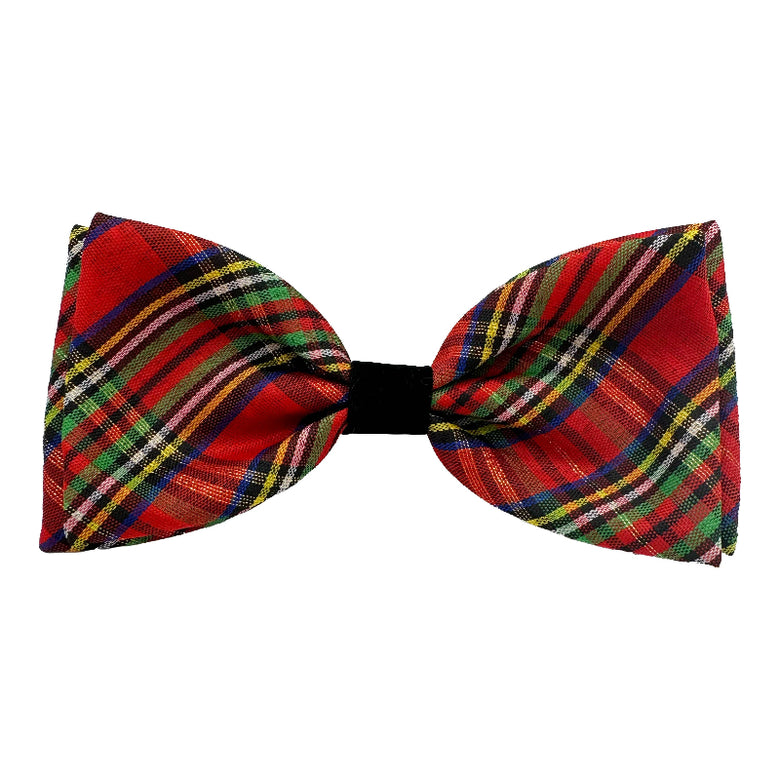 Shiny Christmas Holiday Red Plaid Bow Tie Pet Collar Attachment - 2 Sizes