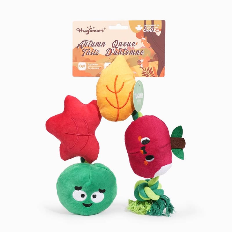 Hugsmart Products Inc Dog Toys Autumn Tailz Apple and Worm Rope Plush Squeaky Dog Toy