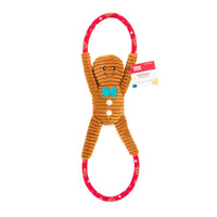 Christmas Holiday RopeTugz Gingerbread Man Plush Squeaky Tug Dog Toy