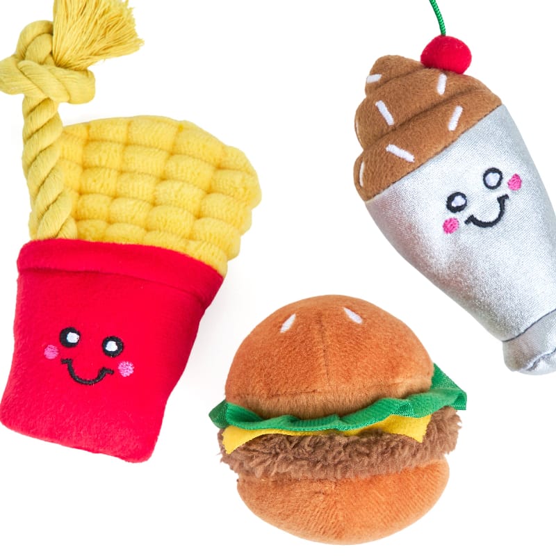 ZippyPaws dog toys Fast Foods Miniz Plush Dog Toy Set - 3 Pack