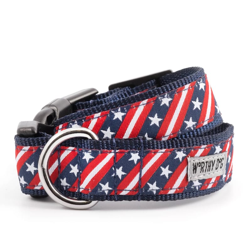 The Worthy Dog Leashes XS Stars and Stripes Patriotic Red White Blue Dog Collar