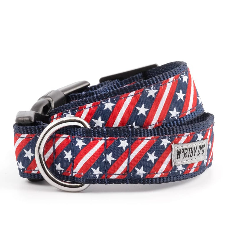 The Worthy Dog Leashes XS Stars and Stripes Patriotic Red White Blue Dog Collar