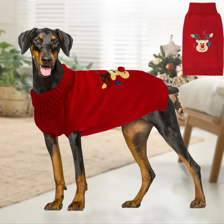 TMU - Sino-Sear GmbH Dog Apparel Red Nose Reindeer Holiday Red Dog Sweater - Size L