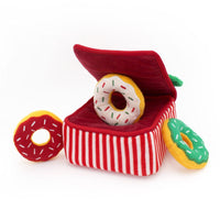 Christmas Holiday Burrow Donutz Box Plush Dog Toy Set - 4 Pc
