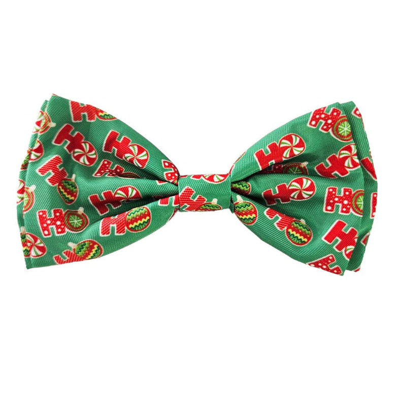 Christmas Holiday Green / Red Ho Ho Ho Bow Tie Pet Collar Attachment - 3 Sizes