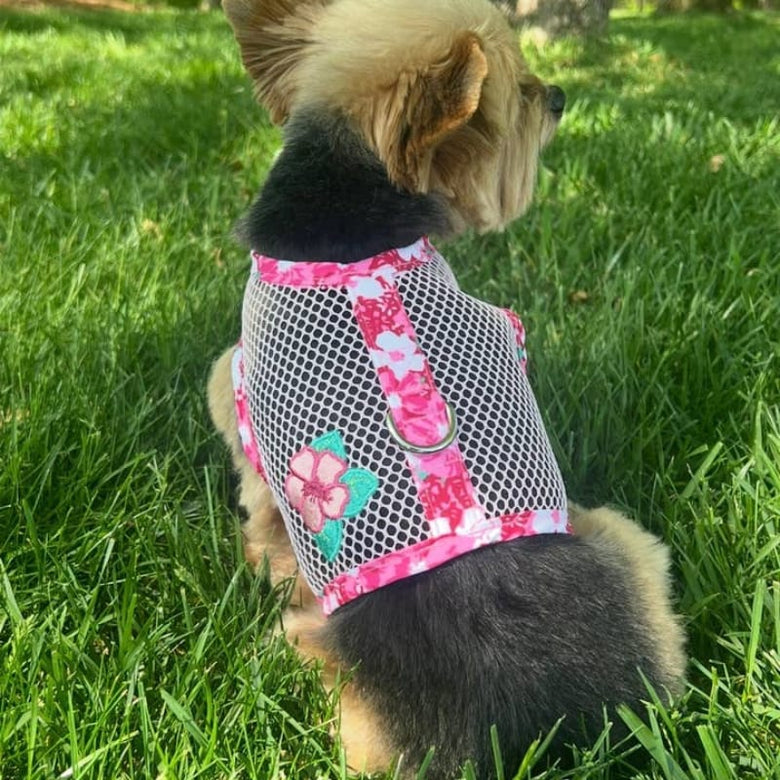 Doggie Design, Inc Harnesses Cool Mesh Dog Harness with Leash - Hawaiian Hibiscus Pink