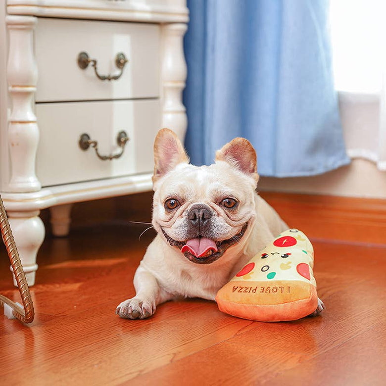 Hugsmart Products Inc Dog Toys Food Party I Love Pizza Plush Squeak Dog Toy