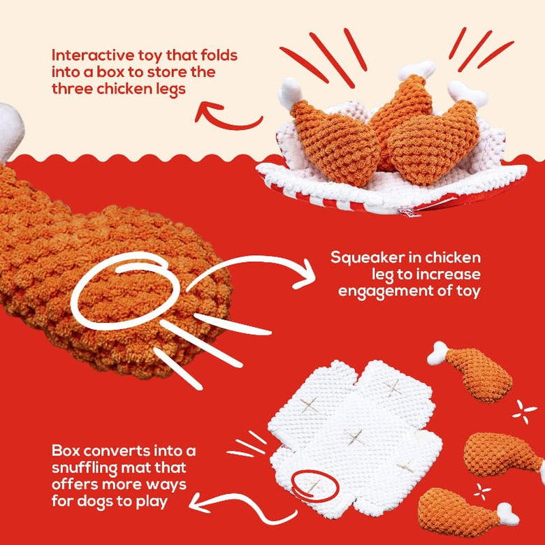 PAWTY Dog Toys dog toys Pawty's Fried Chicken Interactive Plush Squeak Dog Toy Set - 4 Pc